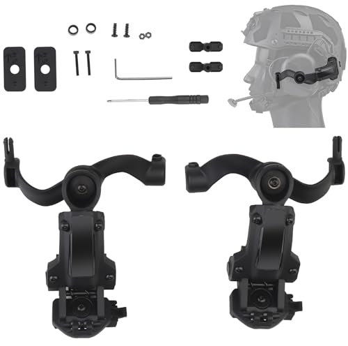 Gunyoo Taktischer Helm ARC Schienenadapter, Taktisches Pickup Headset, Mehrwinkeldrehung, Geräuschunterdrückung, Gefederter Kopfhörerhalter, für OPS Core ARC Team Wendy(Schwarz)