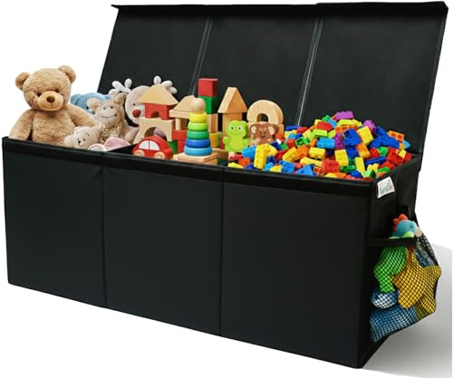 SoftOwl Extra Large Toy Storage Organizer with Lid - Sturdy, Collapsible Toy Chest Storage Box Design - Toys Bin with Dividers for Kids, Nursery, Bedroom, Playroom 37x16x14