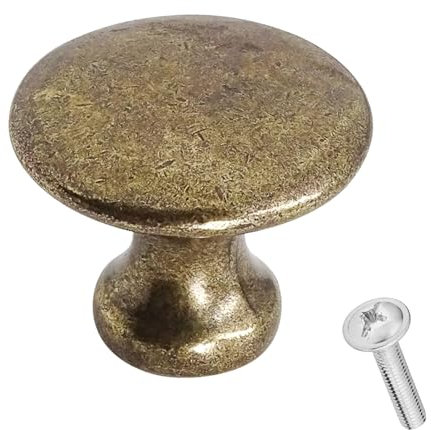 Decoranddecor Calico Kitchen Cabinet Knobs 32mm Diameter Minimal Round Design Antique Brass