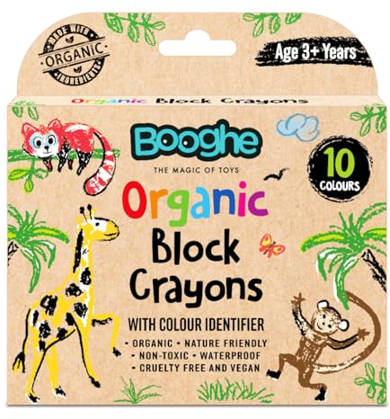 Booghe Kinder Buntstifte Stifte in Blockform, organische Buntstifte, hergestellt mit organischen Inhaltsstoffen und lebensmittelechten Farben, natürlich, ungiftig, wasserdicht, 10 Stück, ab 3 Jahren