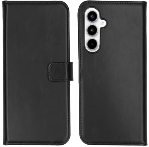 SELENCIA Bookcase Hülle kompatibel mit Samsung Galaxy A35 – Era Leder Handytasche Side Flip Case – Handyhülle aus Rindsleder in Schwarz [3 Kartenfächer, Magnetverschluss]