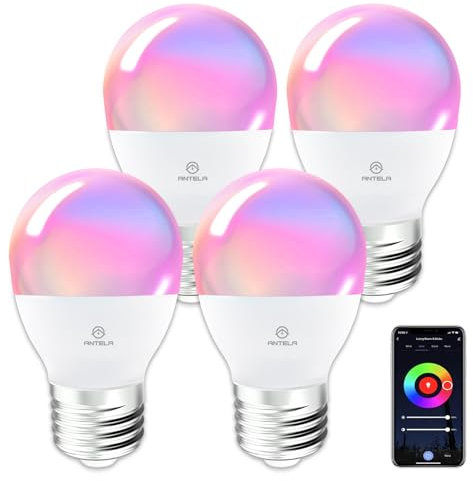 ANTELA Bombilla Inteligente G45 E27 LED 4,9W 470LM RGBCW Regulable Compatible con Alexa y Google Home,Control APP, Control por Voz,4PCs