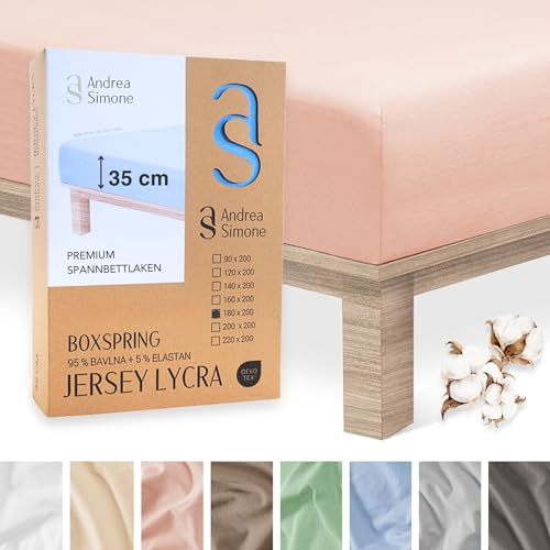 Andrea Simone Premium Spannbettlaken 200x220cm | Bettlaken 200x220 | Spannbetttücher auch für Boxspringbett, bis 35cm, 95% Baumwolle + 5% Lycra, Rosa Spannbetttuch, 185 g/m², Jersey 200 x 220