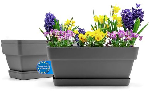 BigDean 3 Stück Balkonkasten Blumenkasten Balkon 40 cm lang aus bruchfestem Kunststoff in Anthrazit – Balkon Pflanzkasten für innen & außen geeignet – Made in Europe