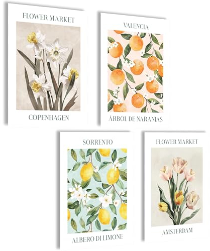 mojoliving Moderno juego de cuadros de flores de cocina cuadros cuadros flor mercado decoración murales cocina asthetic póster sala de estar juego de cuadros decoración de pared