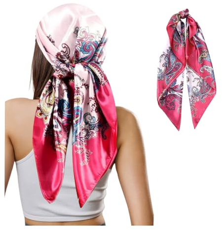 Ceihwa Seidentuch Halstuch Damen Satin Tuch für Haare 90x90 Faux Seidenschal Bandana Paisley Tuch Kopftücher Piraten Haartuch Vierecktuch Damen Seide Head Scarf Women Nickitücher -Rose