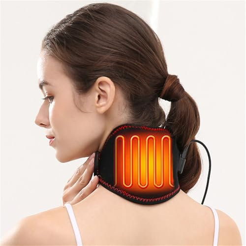 Nackenbandage USB Heizung Nackenwärmer mit Abschaltautomatik Nackenstütze 3 Wärmestufen Halskrause Schnelle Erwärmung Nackenheizkissen Beheizbar Halsbandage für Nackenschmerzen Linderung (Schwarz)