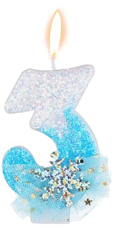 Geburtstag Nummer Kerzen, Glänzende Eis und Schneezahlen-Geburtstagskuchenkerzen im Winterstil Party- und Schneeflocken-Zahlenkerzen Dekorationszubehör(Zahl 3)