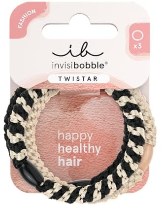 invisibobble Twistar Haargummi Classical Braids, Elegante Zopfgummi in Schwarz & Gold, Stylischer und haarschonender Haarschmuck, 3 Stück