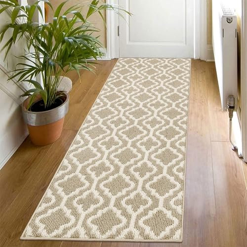 SHACOS Teppich Läufer 50x150 cm, rutschfest, Beige, Flurläufer Waschbar Modern, Küchenteppich, Teppichläufer für Flur, Küche, Eingang, Wohnzimmer