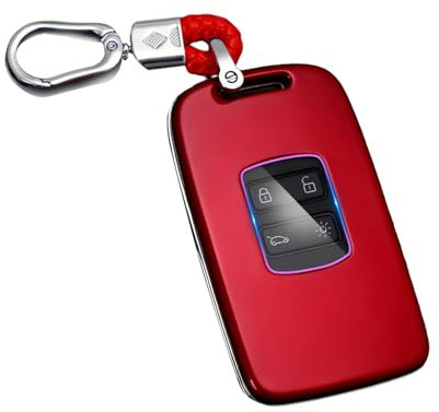 Futuhada Autoschlüssel Hülle mit Schnalle, ABS Carbonfaser R-enault Auto Schlüsselhülle Cover, Autoschlüssel Schutzhülle Hülle Abdeckung für Koleos Kadjar Megane Captur Espace (Rot)