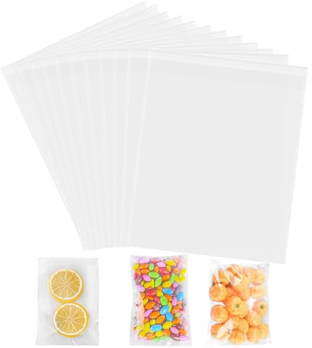 Cellophane Bags - 100 Pack Small Clear Cellophane Sweet Cookie Bags, Food Safe, Seal Clear Self-Adhesive OPP Display Sealable Bags for Cookies, Sweets, Envelopes, Gifts, Cards, Pictures (4 x 6 Inch)