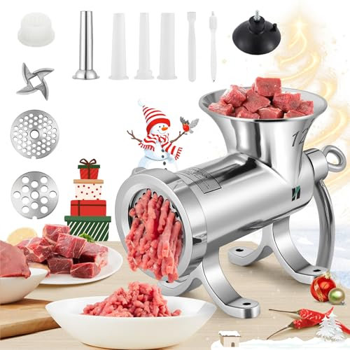 Huanyu Robuster manueller Fleischwolf für den Heimgebrauch, Lebensmittelmühle und Wurstfüller für Huhn, Rind, Chili