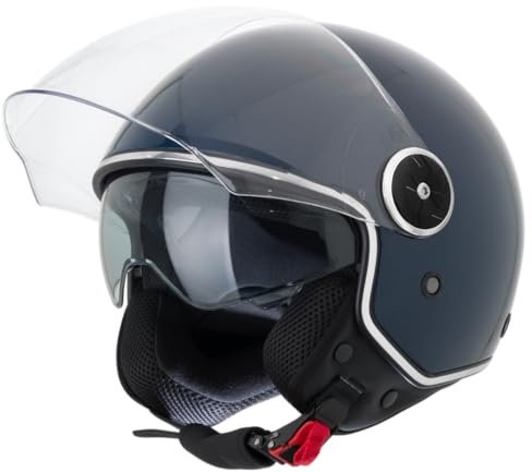 VINZ Tobia Jethelm mit Doppelvisier | Roller Helm mit Sonnenblende | In Gr. XS-XXL | ECE 22.06 Zertifiziert | Motorradhelm mit Visier |Viele Farben Erhältlich - Blau