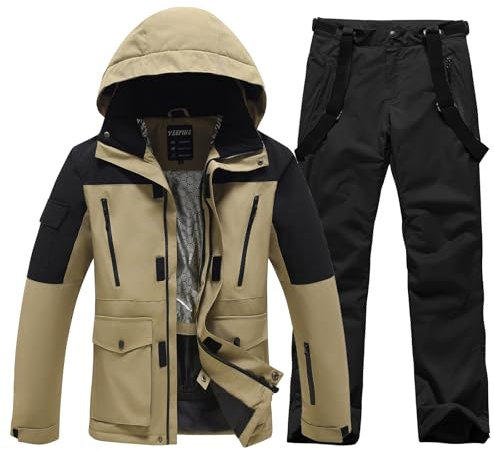 ALSOGO Skianzüge Für Herren 2-teiliger Snowboard Sets Wasserdicht Winddicht Winter Warme Ski Jacke und Hosen Set Zum Skifahren Snowboarden Klettern HeiKa+Schwarz 2XL