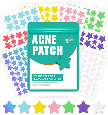 320Pcs Star Pimple Patches - Flossty Calendula Oil & Tea Tree Hydrocolloid Spot Patches - Breathable & Waterproof Cute Star Acne Patches, EU Skin Test
