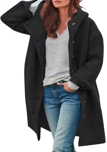 Generisch Winterjacke Damen Flauschig Wollmantel Mit Kapuze Winter Shorts Schwarzer Mantel Wolle