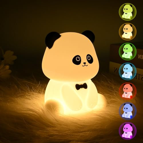 Euakee Panda Nachtlicht Kinder, Silikon Führte Nachtlicht, 7 Farben Einstellbar, Touch Tragbar 1200mAh Akku Lampe&Timing Kinder Nachtlichts, Zimmer Deko Geschenk für Kind Baby Mädchen Junge