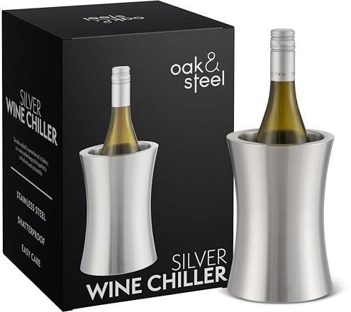 Oak & Steel - 2 Premium Silber Doppelwandiger Edelstahl Weinkühlers mit Geschenkbox - Flaschenkühler, Sektkühler - Elegant & Robust