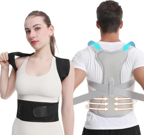 Coogime Haltungskorrektur Rücken, Rückenstützgürtel mit Schulterpolstern, Verstellbare Rücken Geradehalter für Haltungskorrektur, Rückenstrecker Rückenbandage für Herren und Damen (Black)