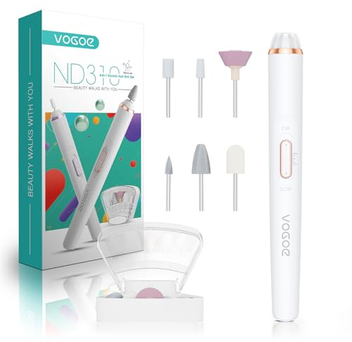 VOGOE Ponceuse Pour Ongles, Lime à Ongles Électrique Sans Fil avec LED | avec 6 Forets pour Ongles Acrylique & Gel, Vitesse Réglable & 2 Sens, Kit Manucure-Pédicure Pro ND310, Or