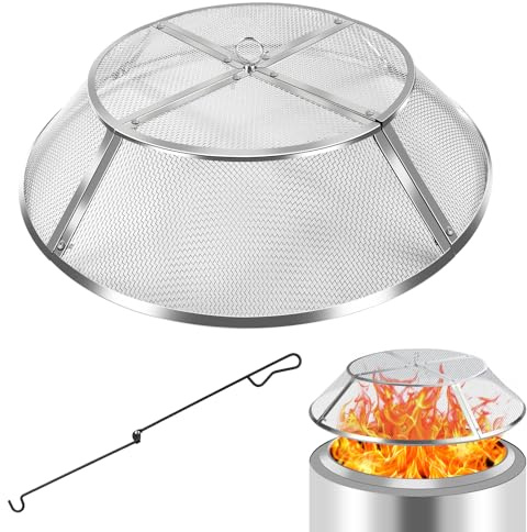 PWSOMJ Fire Pit Spark Screen for Solo Stove Bonfire, 19.5 Inch | 304 Stainless Steel, Detachable Mesh Fire Pit Spark Protector for Backyard Family Fires, Grill Function and Removal Tools
