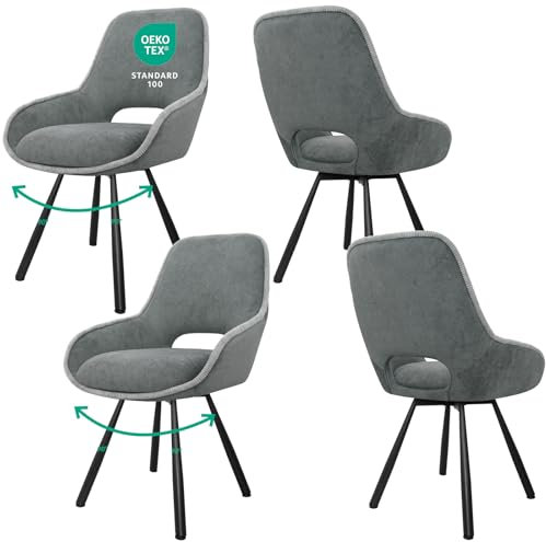 JIJIAN Drehbare Esszimmerstühle 4er Set mit Niedrigen Armlehnen, Drehbar 180°, Essstuhl mit Automatischer Selbstausrichtung, Drehstuhl Esszimmer, Küchenstuhl Drehbar, Grau
