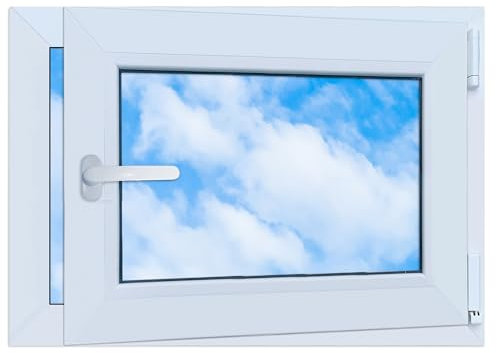 LORAC | Kunststofffenster weiß 700x500mm, 70x50cm, PCV, DIN Rechts, kippbar & ausstellbar, 2-fach Verglasung, energiesparend – Fenster mit CE-Zertifikat für Keller und Wohnung