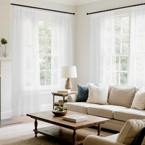PONY DANCE Weiße Vorhänge für Schienensystem 4er Set H 245 x B 140 cm Stores Gardinen mit Kräuselband Transparente Gardine Weiss Leinenoptik Vorhang Durchlässig Curtains for Living Room