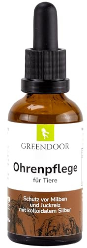 GREENDOOR Ohrenpflege für Hunde mit kolloidalem Silber 50 ml, natürliche Formel mit Urea Salbei Borretschöl, Glasflasche mit Pipette, Akutanwendung und dauerhafte Pflege der Ohren