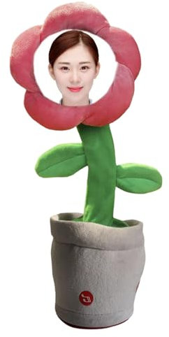 Benutzerdefiniertes tanzendes sprechendes Sonnenblumenspielzeug, tanzende Blume mit benutzerdefiniertem Gesicht, was Sie sagen, singt, imitiert Schallplatten mit 50 Liedern, Plüschtiere für ( 36X15CM)