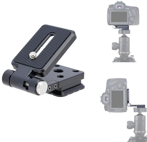 FOTGA Universal Foldable L-Shape Vertical Horizontal Camera Quick Release Plate for DSLR Camera 1/4 3/8 Arca Swiss Mount Tripod Monopod,90° One-Hand Press Adjustment