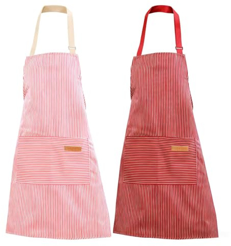 LoNinLoAn 2 Stück küchenschürze, Baumwolle Leinen Kochschürze, Wasserdicht Verstellbare Schürze mit 2 Taschen Damen und Männer zum Kochen Backen Malen Hausarbeiten