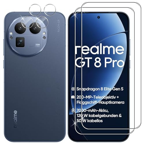 Lutree Cristal Templado para Realme GT 8 Pro, 2+2 Piezas Protector de Pantalla + Protector de Lente de Cámara, Dureza 9H HD Anti-Arañazos Vidrio Templado Película Protectora