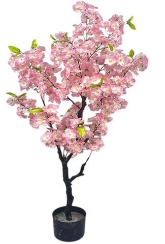 Künstlicher Kirschblütenbaum 120cm, Groß Kunstbaum mit Blüten in Rosa im Topf, Deko Blütenbaum Kirschbaum Sakura Groß Zimmerpflanze für Hochzeit Zuhause Büro Deko