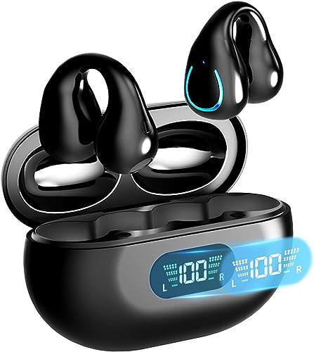 Paekole Auriculares Deportivos Open Ear Bluetooth 6.1 con 50H de Autonomía, Estuche con Pantalla LED y Micrófono. Ideal para Running, Ciclismo y Entrenamientos de Gimnasio (Negro Brillante)