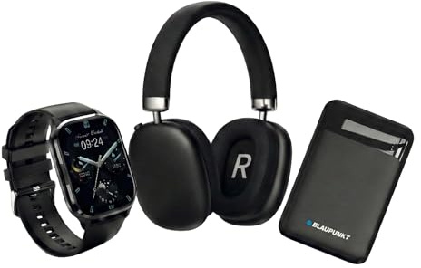 BLAUPUNKT Pack Trio Easy Connect – Montre Connectée Bluetooth Appels + Casque Bluetooth sans Fil Noise Cancelling + Batterie Externe 5000mAh USB-C Power Bank
