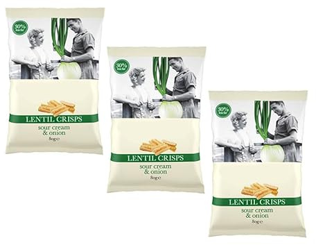 Lentil Crisps Sour Cream & Onion, 30% Less Fat, Suitable for Vegetarians, 80g, Pack of 3