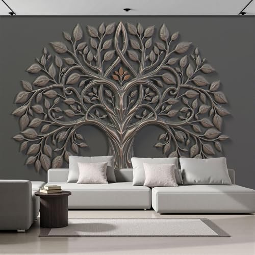 ZISTRCBAO Papier Peint Panoramique Vie Mécanique De L'Arbre, Papiers Peints Art En Relief 3D 200x140cm, Poster Geant Mural Impression Pour Salon Chambre - Moderne Décoration Murale, Gris Argenté