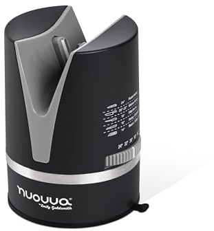 Kitchen Knife Sharpener – Hands Free Compact Manual Knives Sharpener – Easy to Use Suction Base – Adjustable Sharpening Angle Suitable for All Types of Blades – Black – by Nuovva