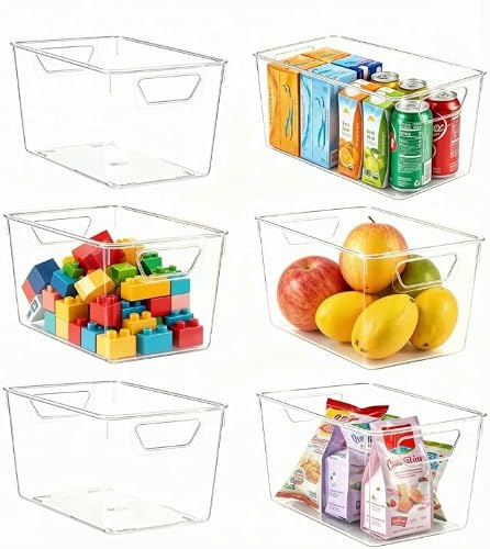 Plastic Storage Box,Clear Storage Boxes With Handle,6-Pack,25x15.2x12.5cm | Ideal for Kitchen Cupboard Organiser, Bathroom, Pantry, Fridge Organisers