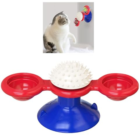 Riuulity Multifunktionales Windmühlen-Katzenspielzeug, Kratzbaum und Pflegewerkzeug, Sicheres Interaktives Kätzchenspielzeug (Blue)