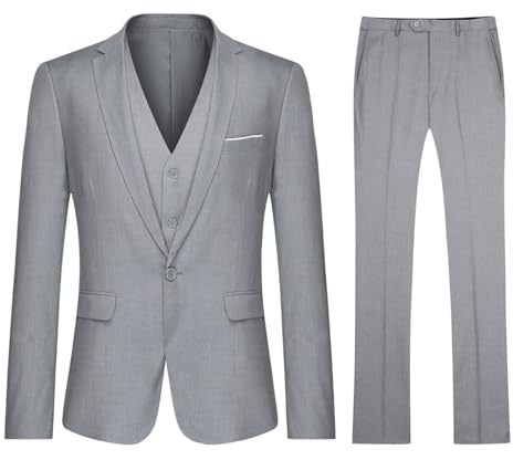Costume homme Un Boutons Mode Slim fit Trois Pièces Elégant Business Mariage -Gris Clair - Taille M