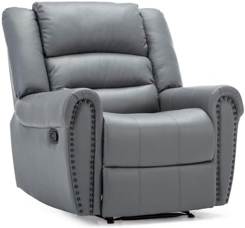 More4Homes - DENVER Manual Recliner Armchair - Sofa Chair for Living Room & Bedroom - Latch Recliner Mechanism - Bonded Leather, Grey