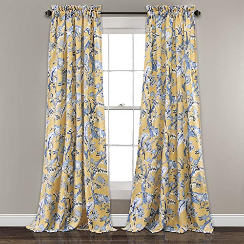 Lush Decor, Yellow Curtains Dolores Darkening Window Set for Living, Dining Room, Bedroom, 95 x 52, Blue, 95 in x 52 in Panel Pair