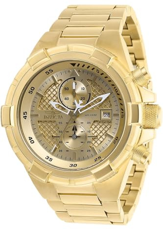 Invicta Aviator 28122 Herren Uhr - Wasserdicht - Analog - Quarzuhrwerk - Edelstahl mit goldenen zifferblat - 50mm