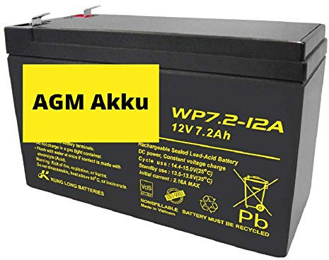 1 batteria al piombo AGM da 12 V, 7,2 Ah, WP7.2 – 12 VDs, Faston 6,3 mm, compatibile al piombo, 7 Ah, 8 Ah, 9 Ah