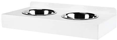 Élégante mangeoire murale flottante en métal avec 2 gamelles en acier inoxydable Blanc