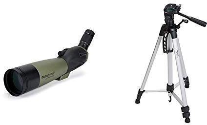 Celestron 52250 80 mm Ultima Spotting Scope 45 Degrees & Amazon Basics 60-Inch Lightweight Tripod with Bag