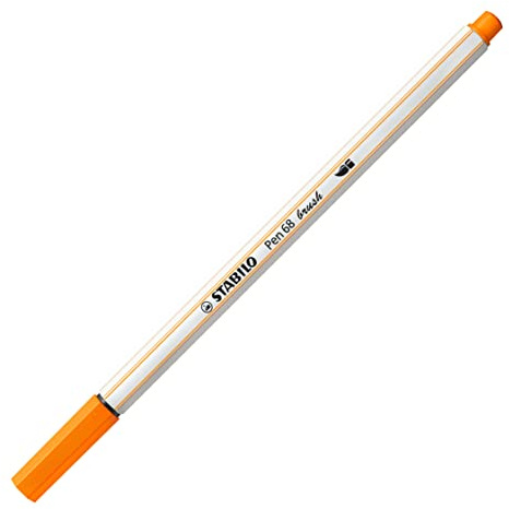 Premium Fibre-Tip Pen with Brush Tip - STABILO Pen 68 brush - Pack of 1 - Orange